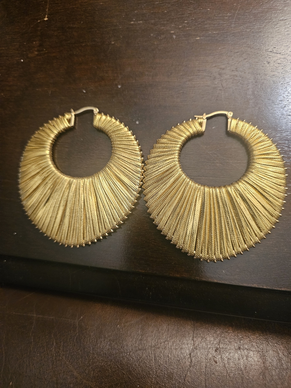 Gold Fan Fringe Hoop Earrings for Women